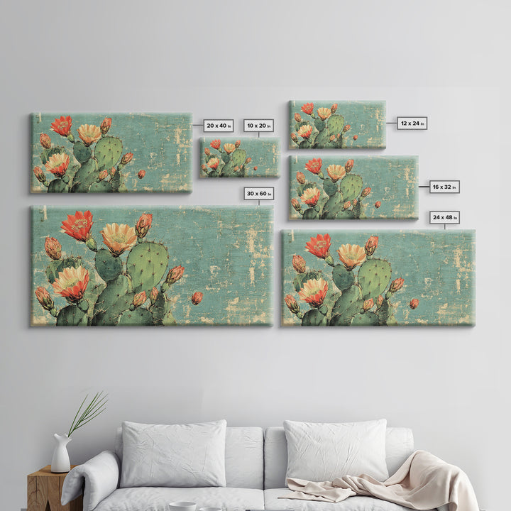 Blooming Prickly Pear Cactus Wall Art, Southwest Desert Canvas Print, Botanical Boho Home Decor Gift For Her Living Room
