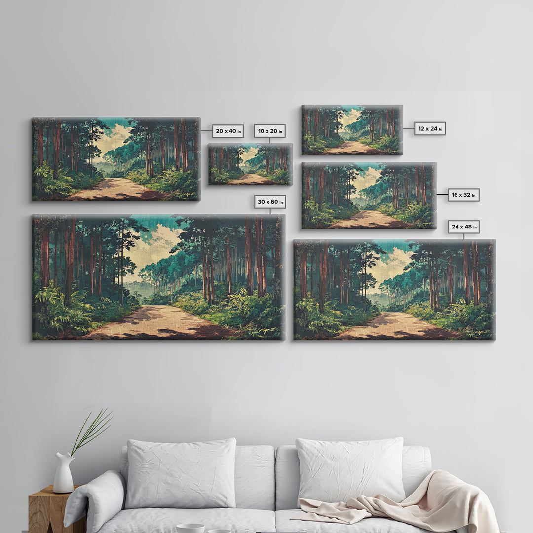 Sunlit Pine Forest Path Canvas Print, Nature Wall Art, Forest Wall Decor, Japandi Wall Art For Entryway And Office Decor