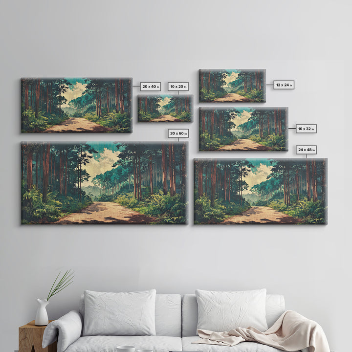 Sunlit Pine Forest Path Canvas Print, Nature Wall Art, Forest Wall Decor, Japandi Wall Art For Entryway And Office Decor
