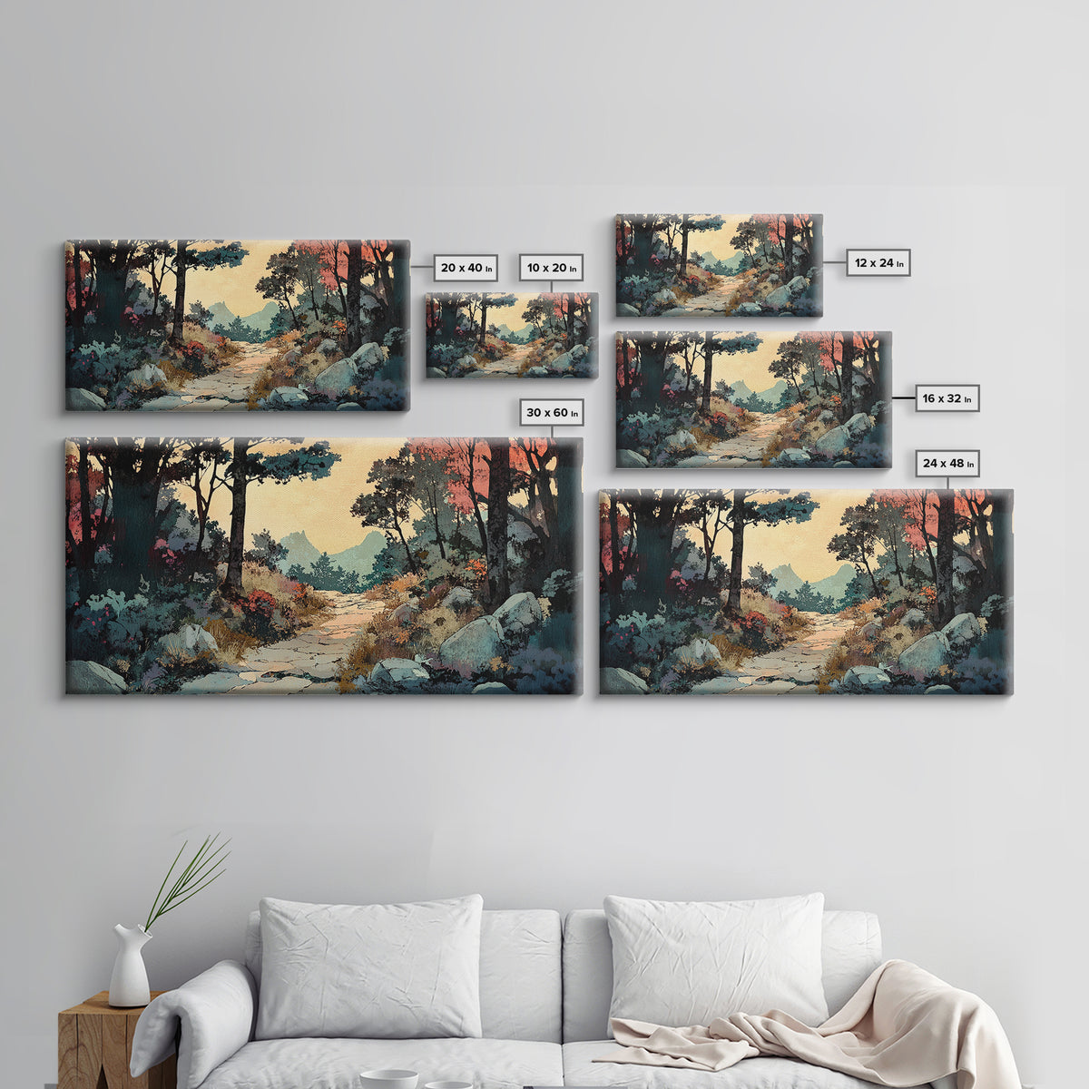 Autumn Woodland Trail Landscape Canvas Print, Rustic Wall Art, Nature Wall Decor, Moody Forest Art For Cozy Bedroom Decor