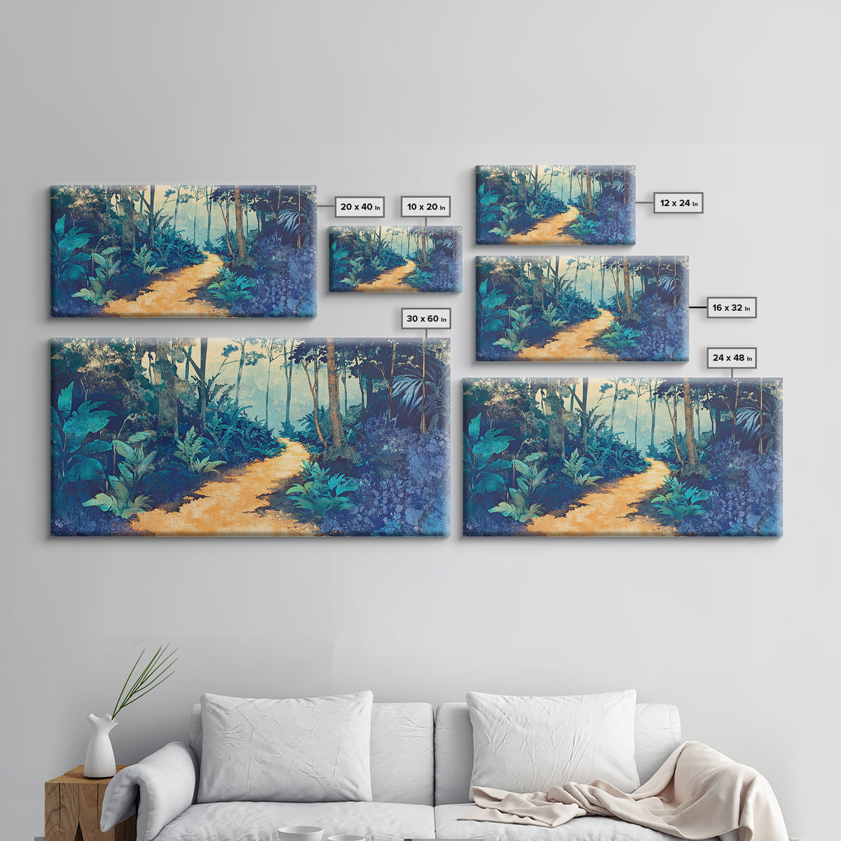 Lush Tropical Jungle Path Canvas Print, Botanical Wall Art, Nature Wall Decor, Blue Green Wall Art For Spa Or Bedroom Decor