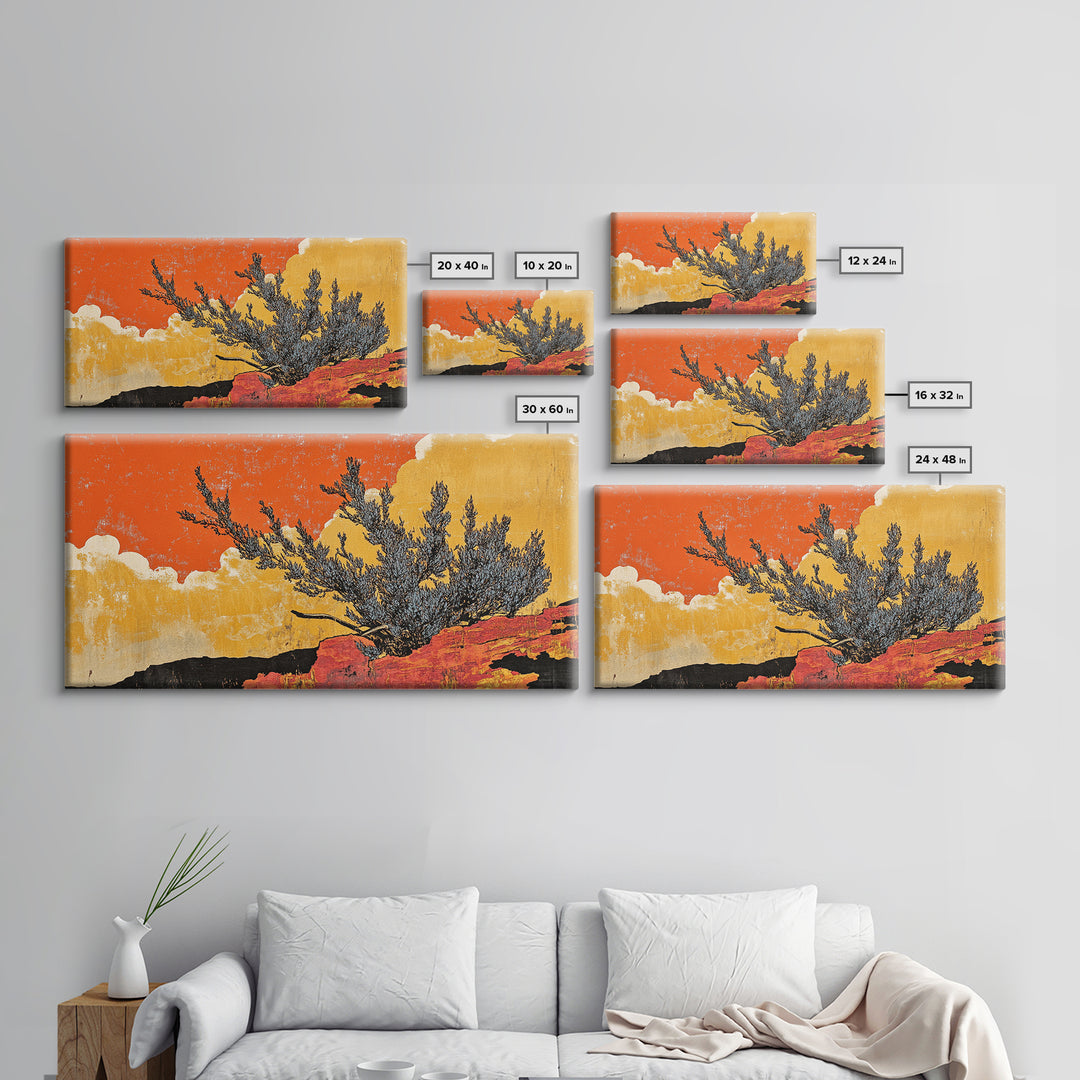 Orange Desert Juniper And Red Rocks Canvas Print, Southwestern Wall Art, Rustic Landscape Decor, Boho Cactus Home Decor Gift