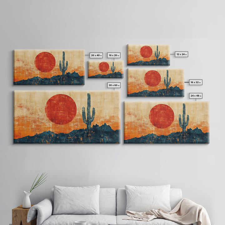Red Sun Saguaro Cactus Desert Canvas Print, Southwestern Wall Art, Boho Western Decor, Rustic Living Room Statement Gift