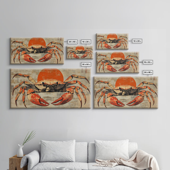 Bold Red Crab Canvas Print, Coastal Kitchen Wall Art, Seafood Wall Decor, Nautical Home Decor, Ocean Animal Art Print, Gift