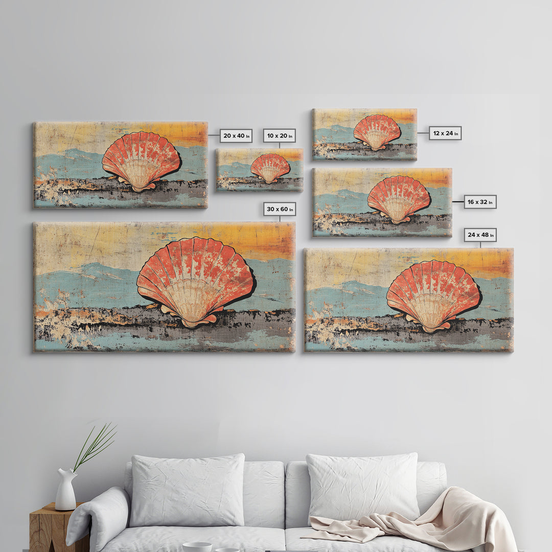 Scallop Shell By Blue Mountains Wall Art, Coastal Canvas Print, Nautical Beach House Decor, Seashell Ocean Wall Decor Print