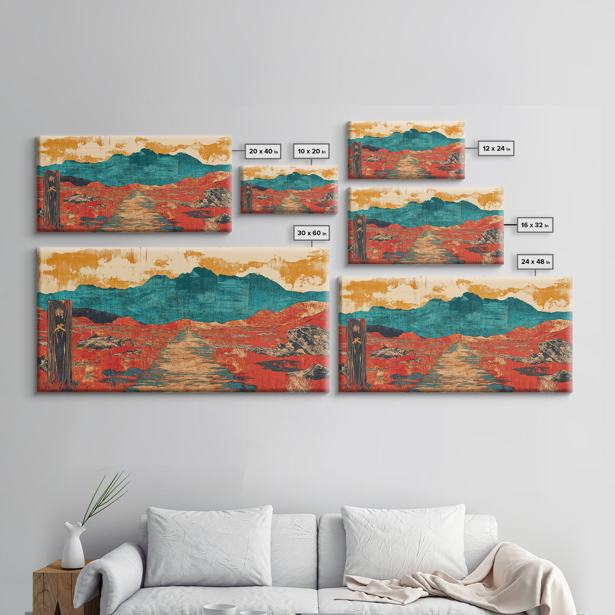 Red Desert Road To Turquoise Mountains Canvas Print, Southwestern Landscape Art, Boho Western Decor, Large Living Room Wall Art