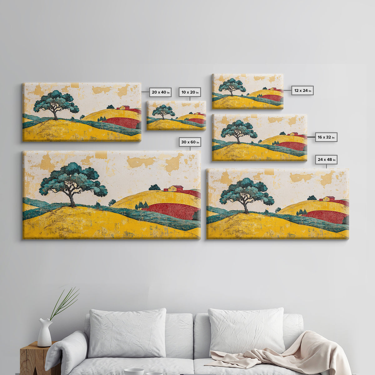 Lone Tree On Golden Rolling Hills Canvas Print, Rustic Country Landscape Art, Farmhouse Wall Decor, Warm Home Decor Wall Art
