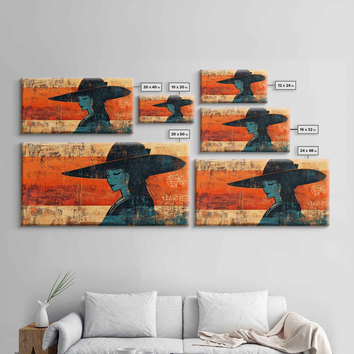 Japanese Woman In Wide Hat Wall Art, Ukiyo E Style Canvas Print, Asian Inspired Decor, Modern Japandi Wall Decor, Home Decor