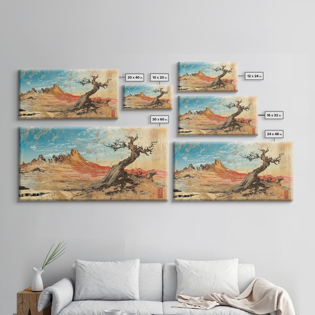 Leaning Juniper And Red Desert Mesa Wall Art, Southwestern Landscape Canvas Print For Rustic Home Decor And Office Decor