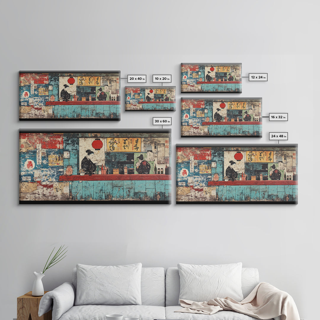 Retro Japanese Ramen Shop With Chef And Diner Canvas Print, Kitchen Wall Art, Restaurant Decor, Asian Food Poster, Home Decor
