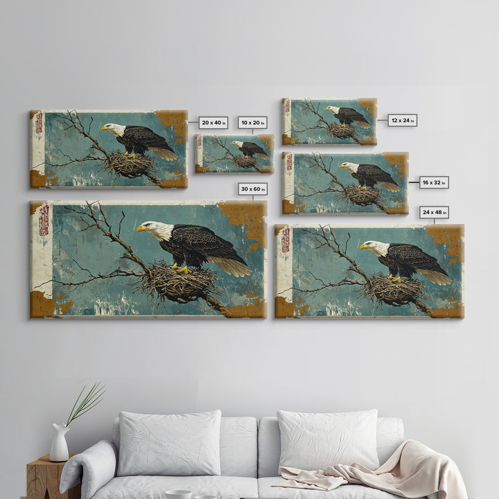 Bald Eagle On Nest With Bare Branches Wall Art, Wildlife Canvas Print, Rustic Nature Home Decor For Office Or Living Room