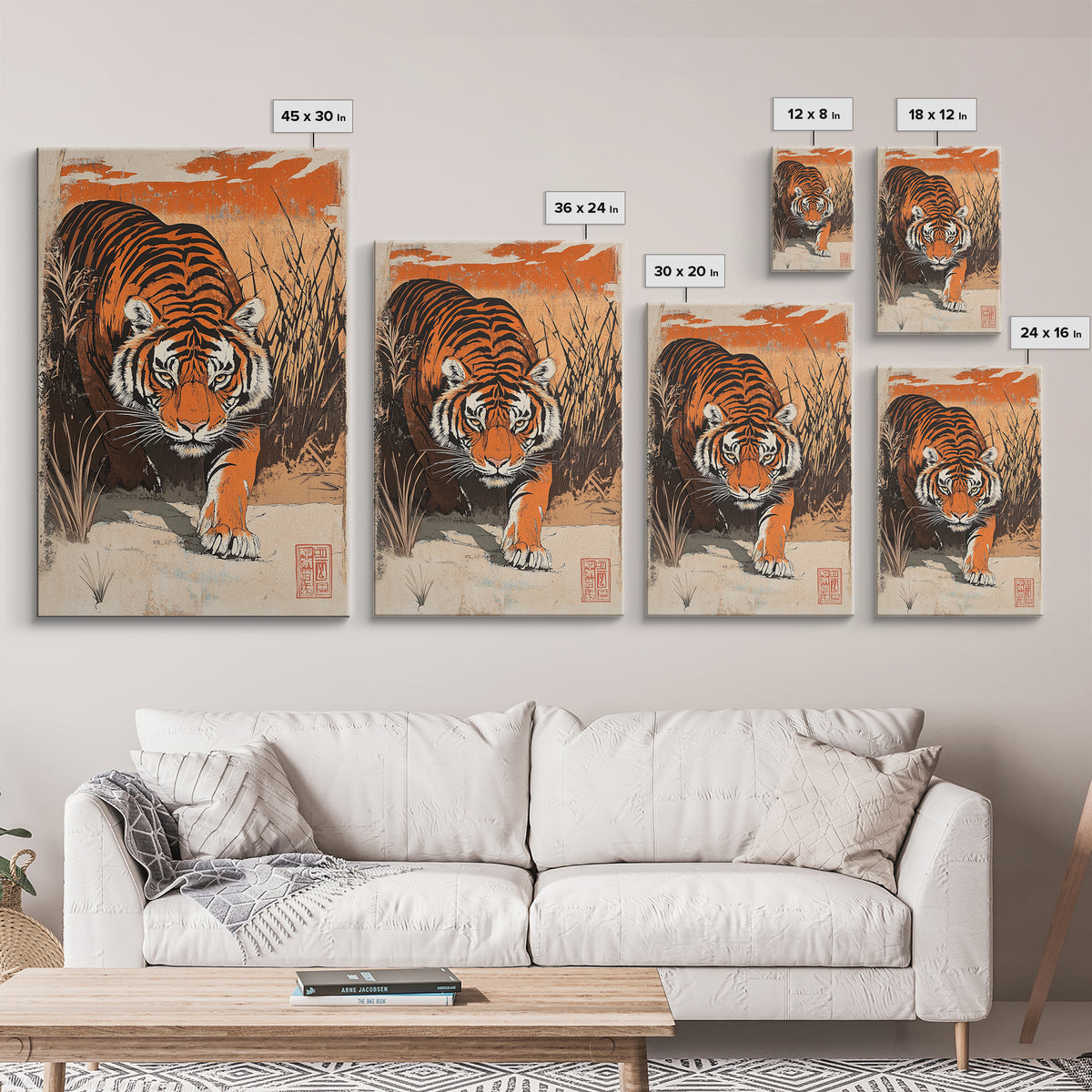 Prowling Tiger In Tall Grass Canvas Print, Wildlife Wall Art, Safari Animal Decor, Bold Jungle Home Decor, Gift For Him, Large Art
