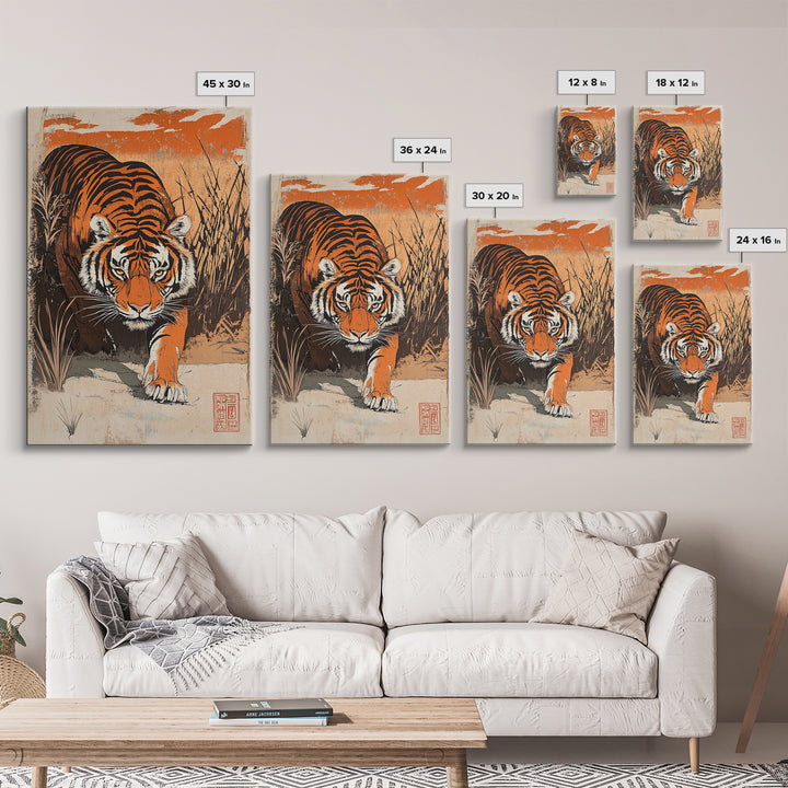 Prowling Tiger In Tall Grass Canvas Print, Wildlife Wall Art, Safari Animal Decor, Bold Jungle Home Decor, Gift For Him, Large Art