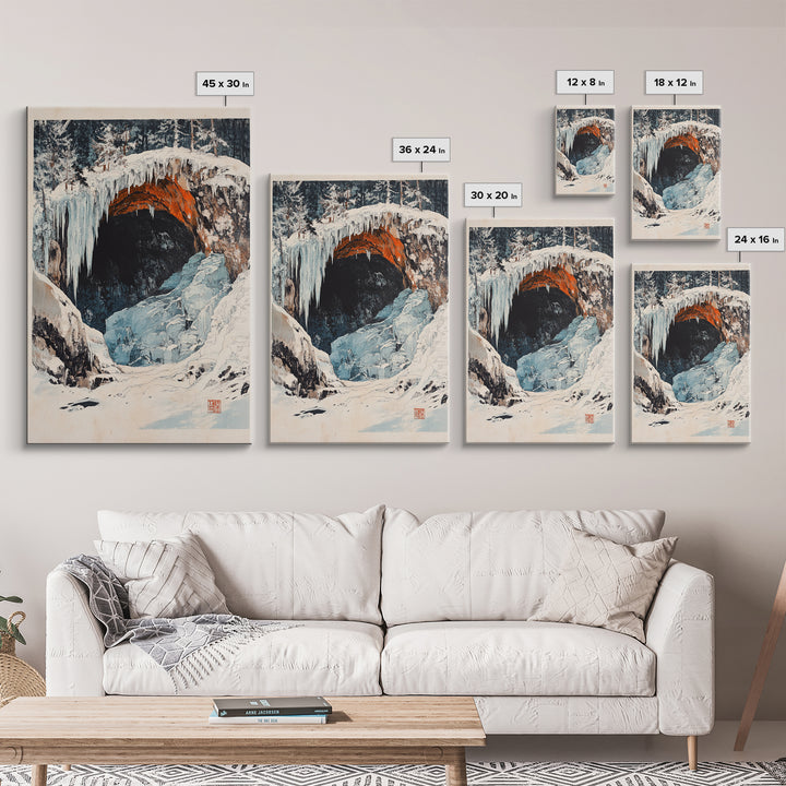 Snowy Ice Cave Winter Landscape Canvas Print, Mountain Wall Art, Rustic Cabin Decor, Nature Print, Housewarming Gift, Living Room Decor