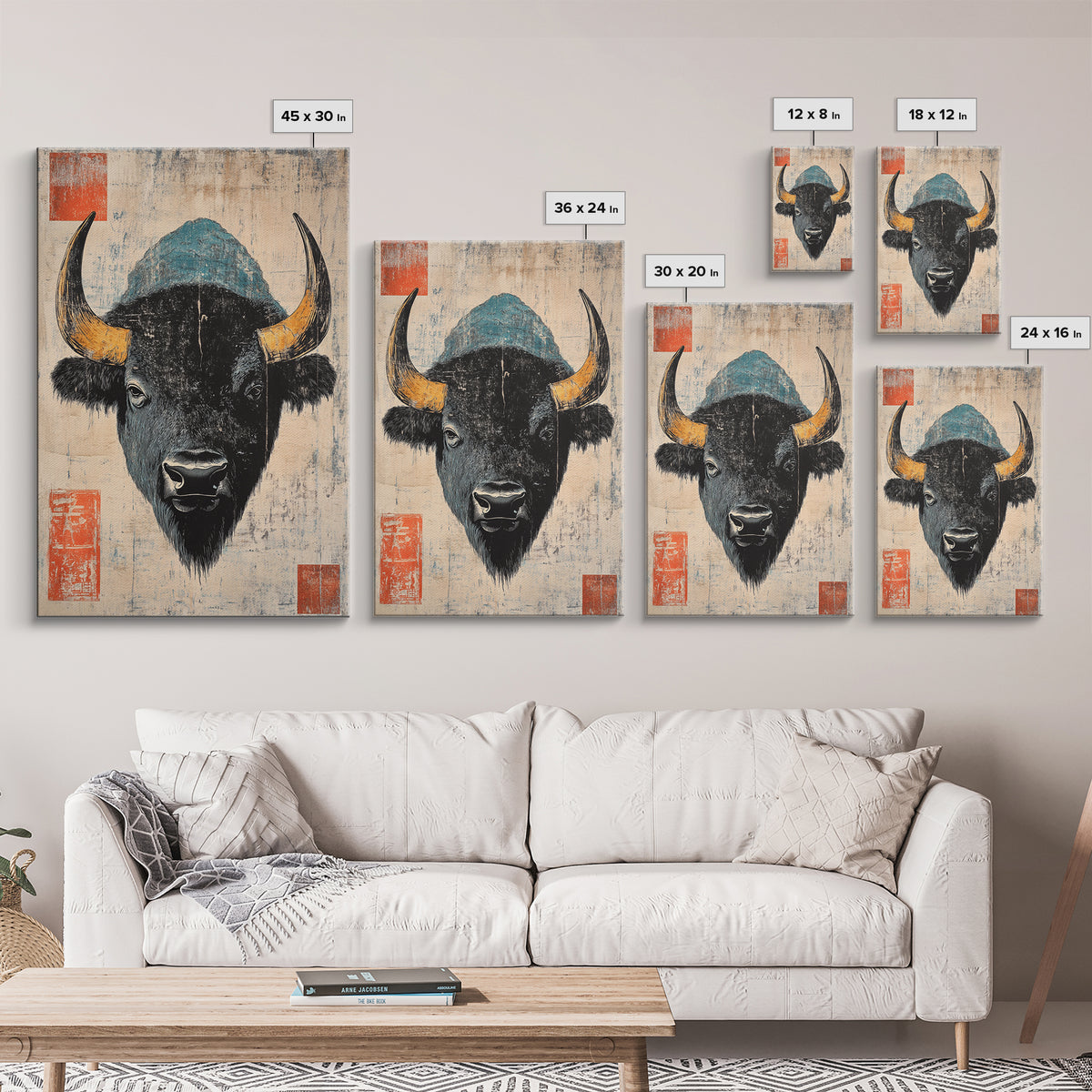Black Bison Portrait Wall Art, Rustic Wildlife Art Print, Western Animal Wall Decor, Lodge Cabin Canvas Print Gift For Him