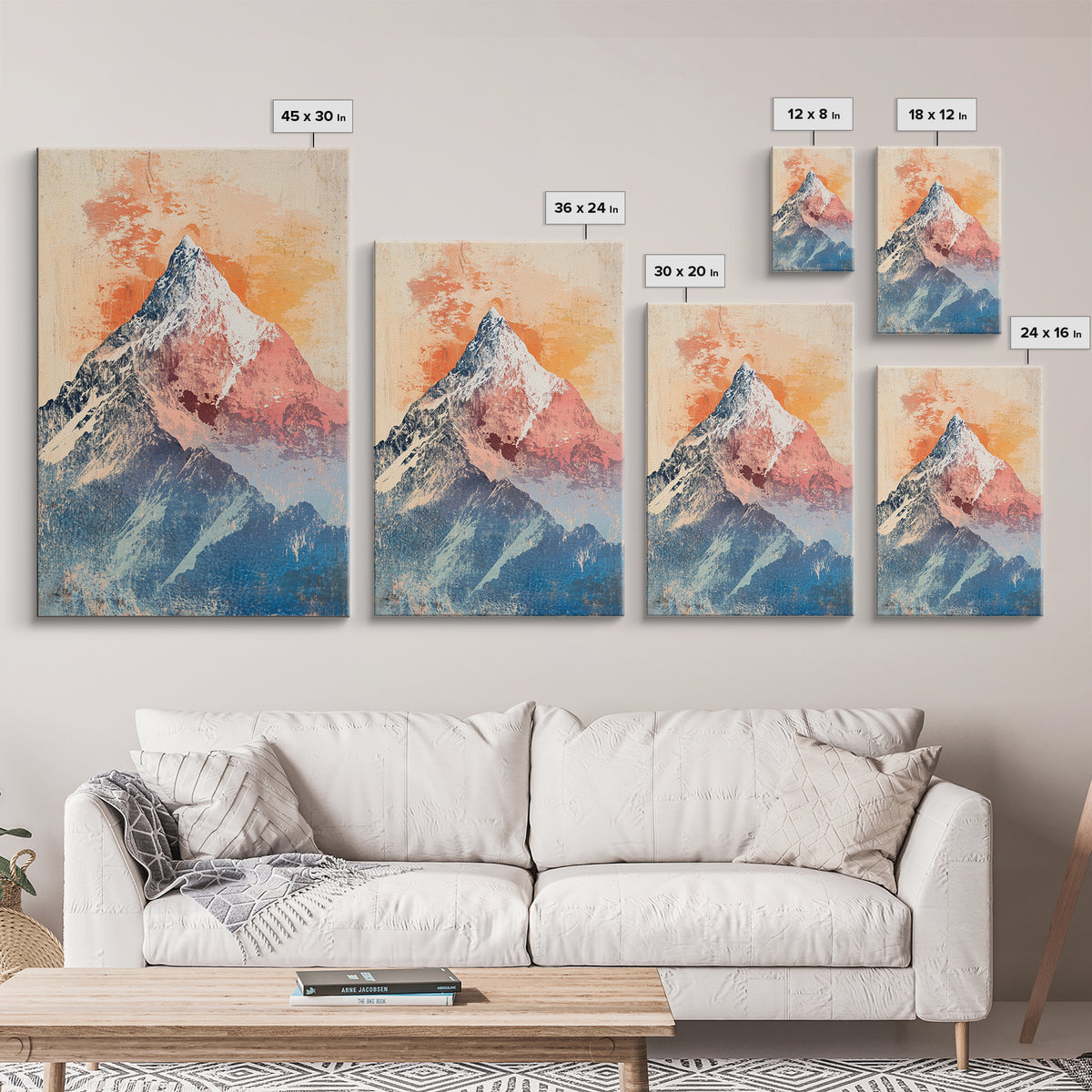 Snowy Alpine Mountain Peak Wall Art, Pastel Landscape Print, Nature Wall Decor, Bedroom Decor, Framed Canvas Print, Blue Bedroom Art