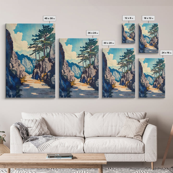 Rocky Mountain Pass Wall Art, Alpine Landscape Canvas Print, Japanese Style Nature Decor, Large Living Room Wall Art Gift