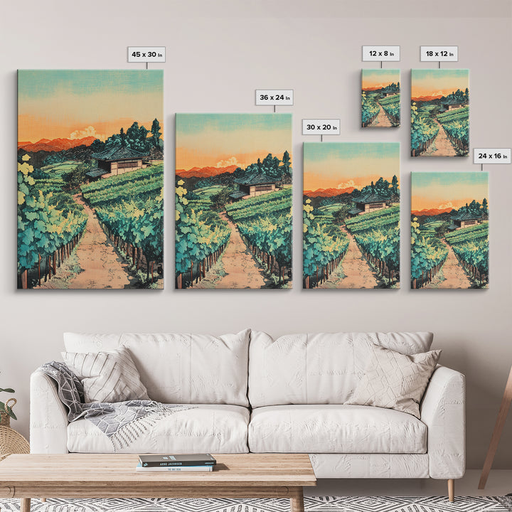 Sunlit Vineyard Path Wall Art, Wine Country Landscape Canvas Print, Rustic Kitchen Decor, Tuscan Farmhouse Housewarming Gift