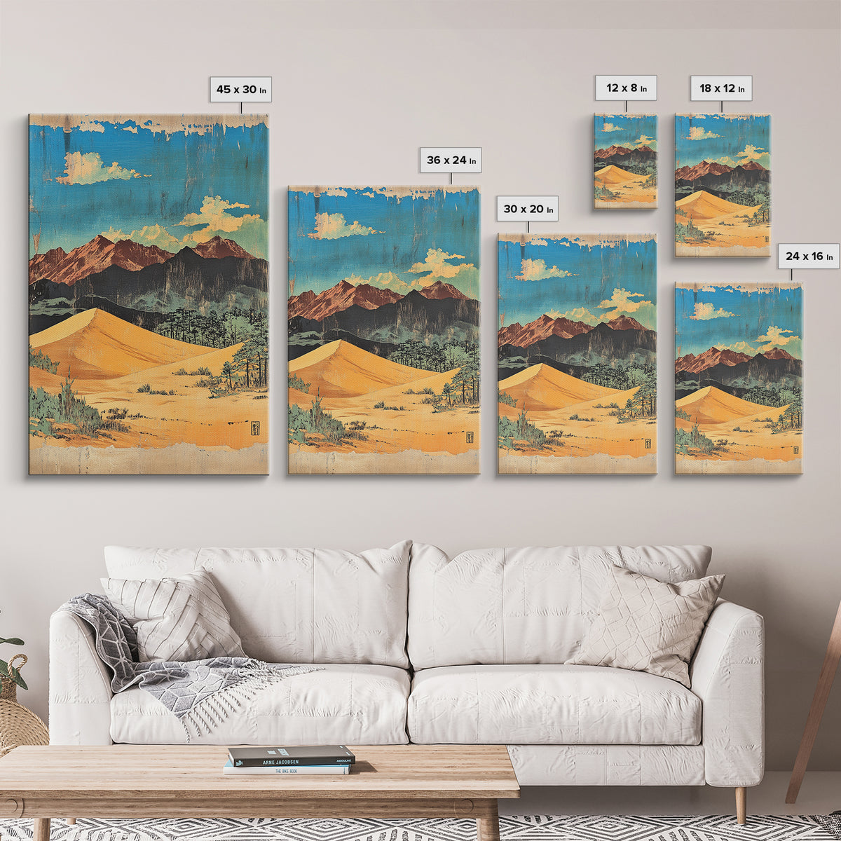 Golden Desert Dunes And Rugged Mountains Wall Art, Southwestern Landscape Print, Cactus Decor, Modern Western Home Decor