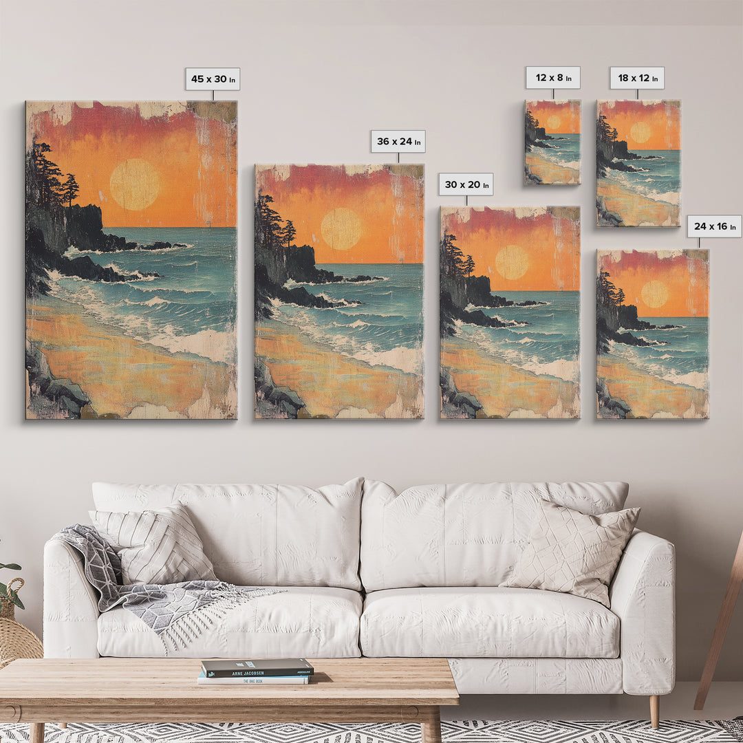 Rocky Pacific Beach Sunset Wall Art, Coastal Seascape Art Print, Ocean Wall Decor, Beach House Decor, Large Wall Art Prints