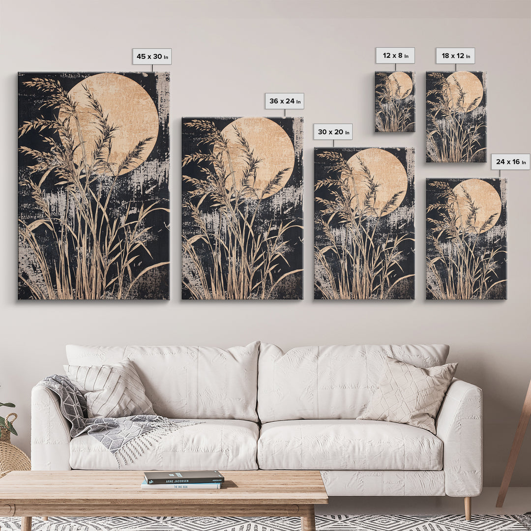 Moonlit Pampas Grass Canvas Print, Botanical Wall Art, Black And White Art, Neutral Wall Decor, Japandi Decor, Bedroom Art