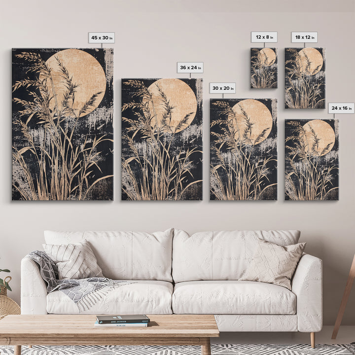 Moonlit Pampas Grass Canvas Print, Botanical Wall Art, Black And White Art, Neutral Wall Decor, Japandi Decor, Bedroom Art