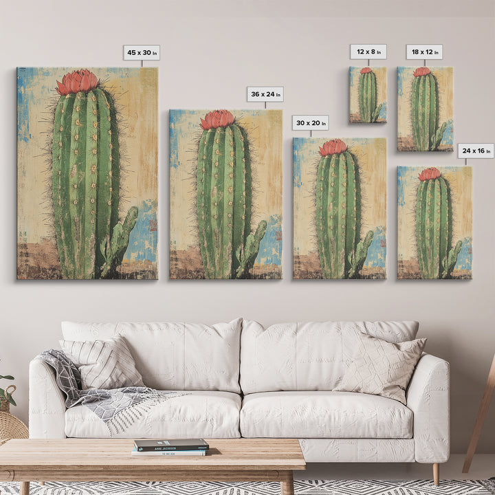 Blooming Desert Cactus Canvas Print, Southwestern Wall Art, Botanical Poster, Desert Home Decor, Rustic Nature Wall Decor