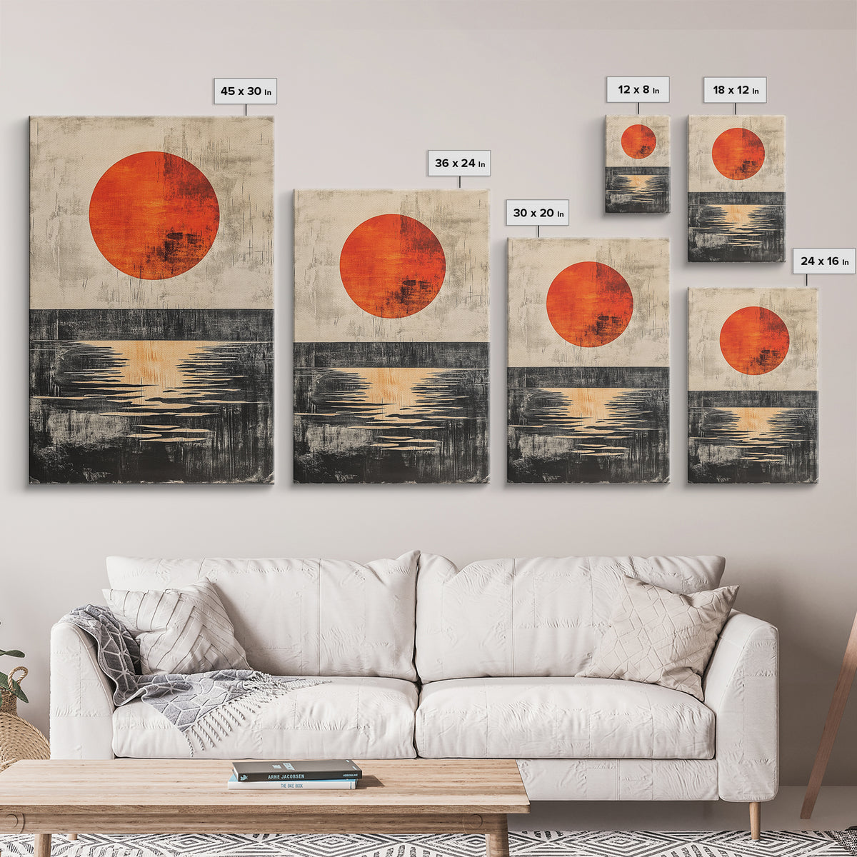 Minimal Red Sun Over Black Horizon Wall Art, Abstract Landscape Print, Japandi Wall Decor, Modern Canvas For Living Room