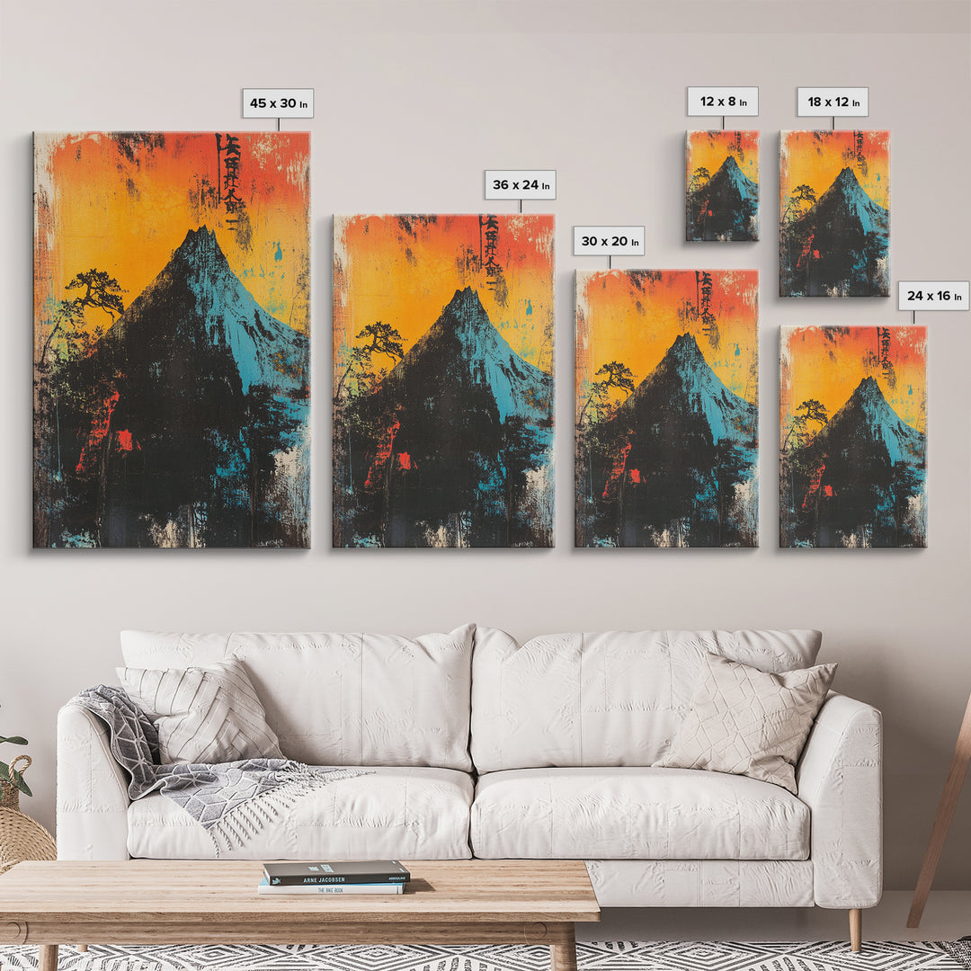 Dramatic Mountain Peak At Orange Sunrise Wall Art, Japanese Landscape Print, Bold Modern Nature Decor, Office Or Living Room Art