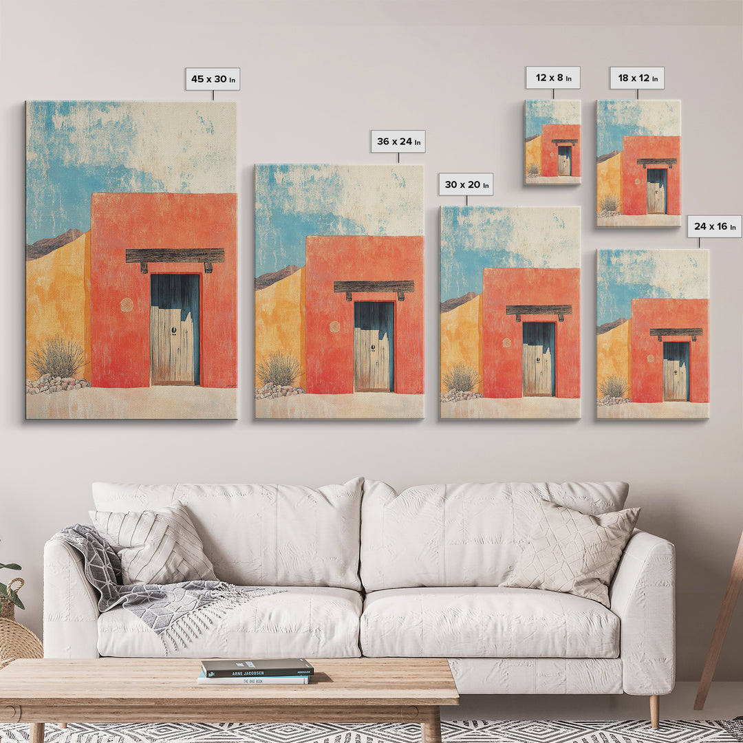 Red Adobe Door Desert Wall Art, Southwestern Canvas Print, Minimalist Architecture, Terracotta Home Decor, Modern Rustic Print