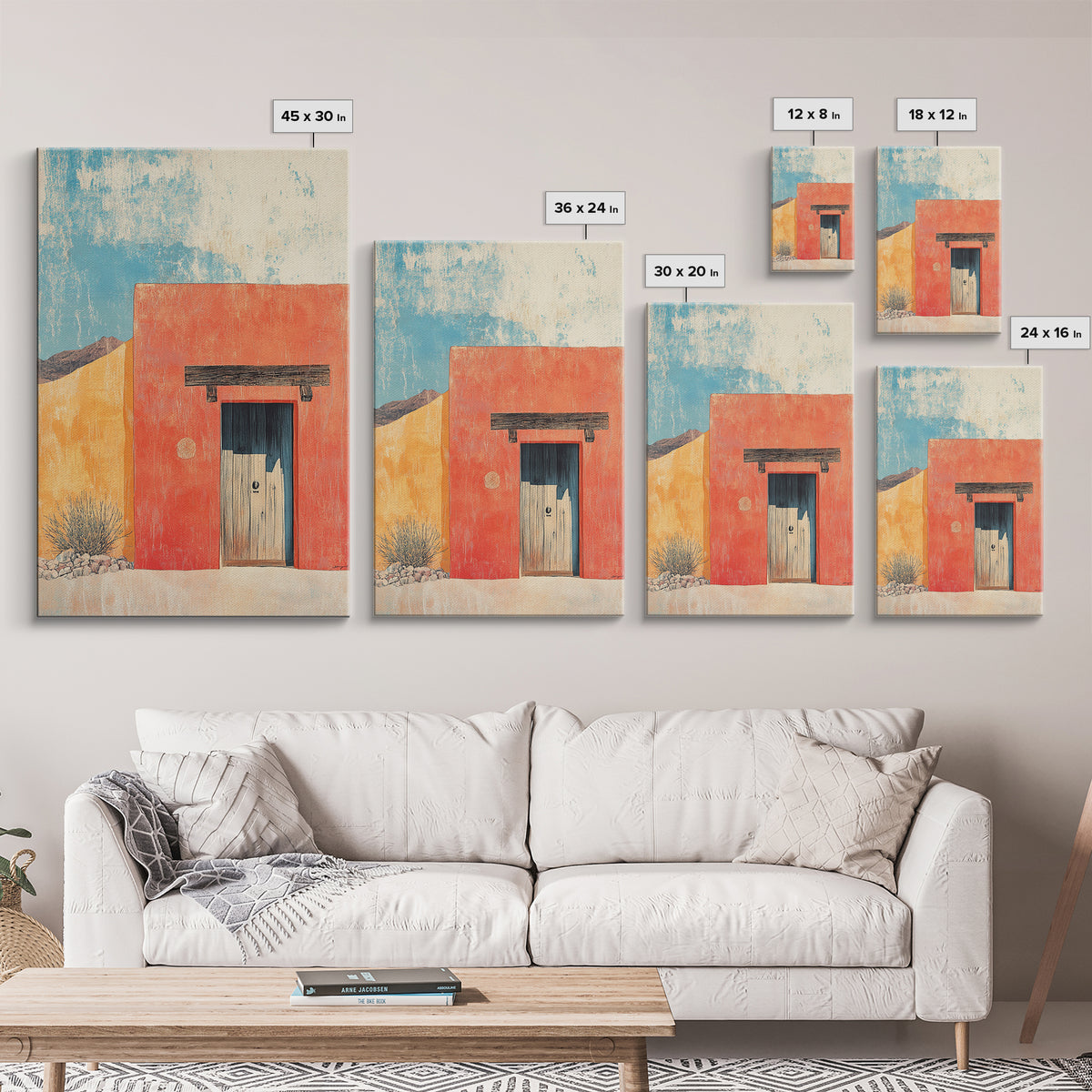 Red Adobe Door Desert Wall Art, Southwestern Canvas Print, Minimalist Architecture, Terracotta Home Decor, Modern Rustic Print