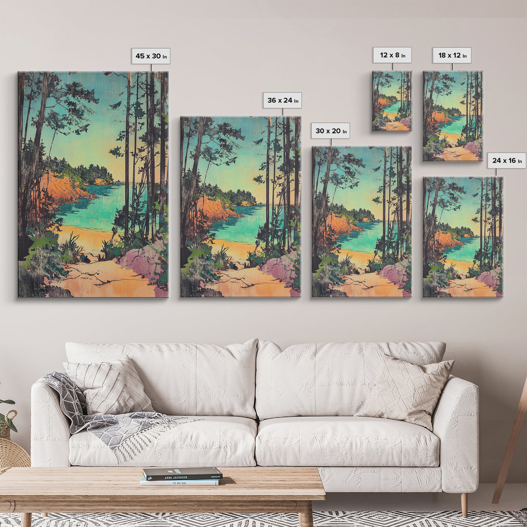 Forest Path To Turquoise Hidden Beach Wall Art, Coastal Canvas Print, Whimsical Nature Decor, Beach House Wall Decor Gift For Her
