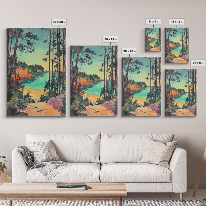 Forest Path To Turquoise Hidden Beach Wall Art, Coastal Canvas Print, Whimsical Nature Decor, Beach House Wall Decor Gift For Her