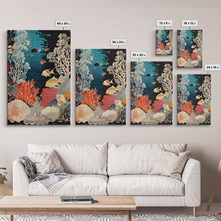 Vibrant Coral Reef Fish Wall Art, Underwater Ocean Life Print, Tropical Coastal Decor, Marine Life Framed Canvas Print For Bath