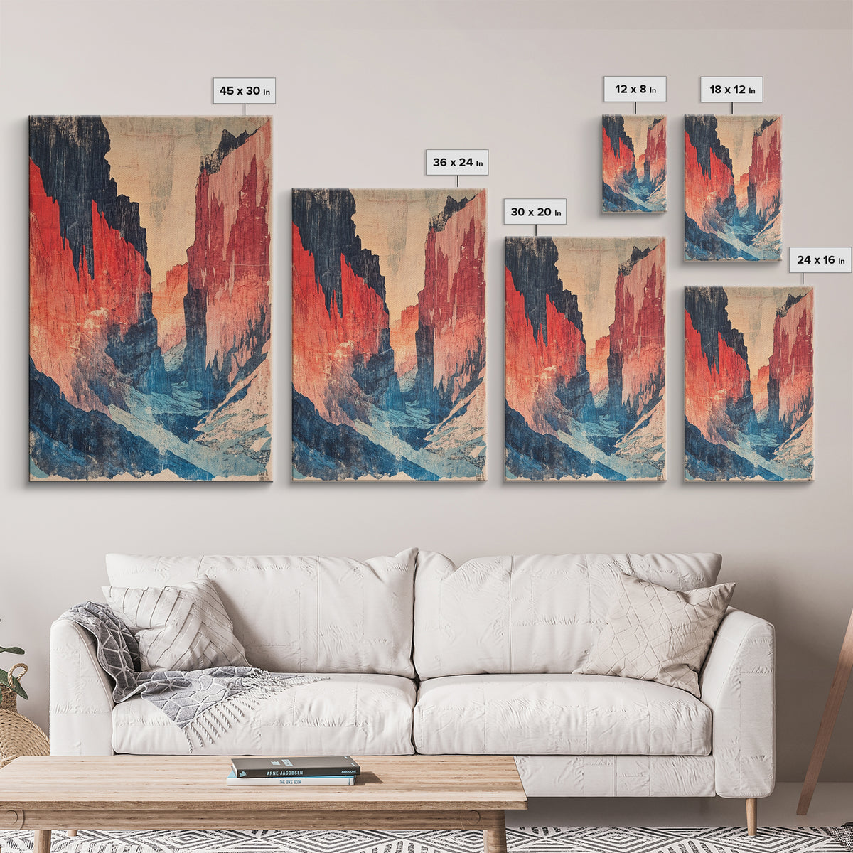 Abstract Red Canyon Wall Art, Modern Landscape Canvas Print, Southwestern Decor, Large Living Room Art, Office Decor Gift