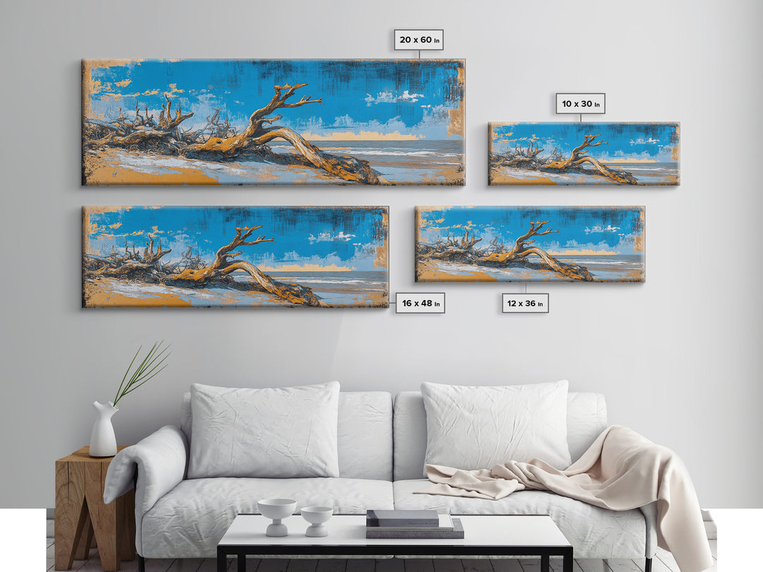 Driftwood Beach And Blue Sky Canvas Print, Coastal Wall Art, Nautical Landscape Decor, Large Horizontal Print For Beach House