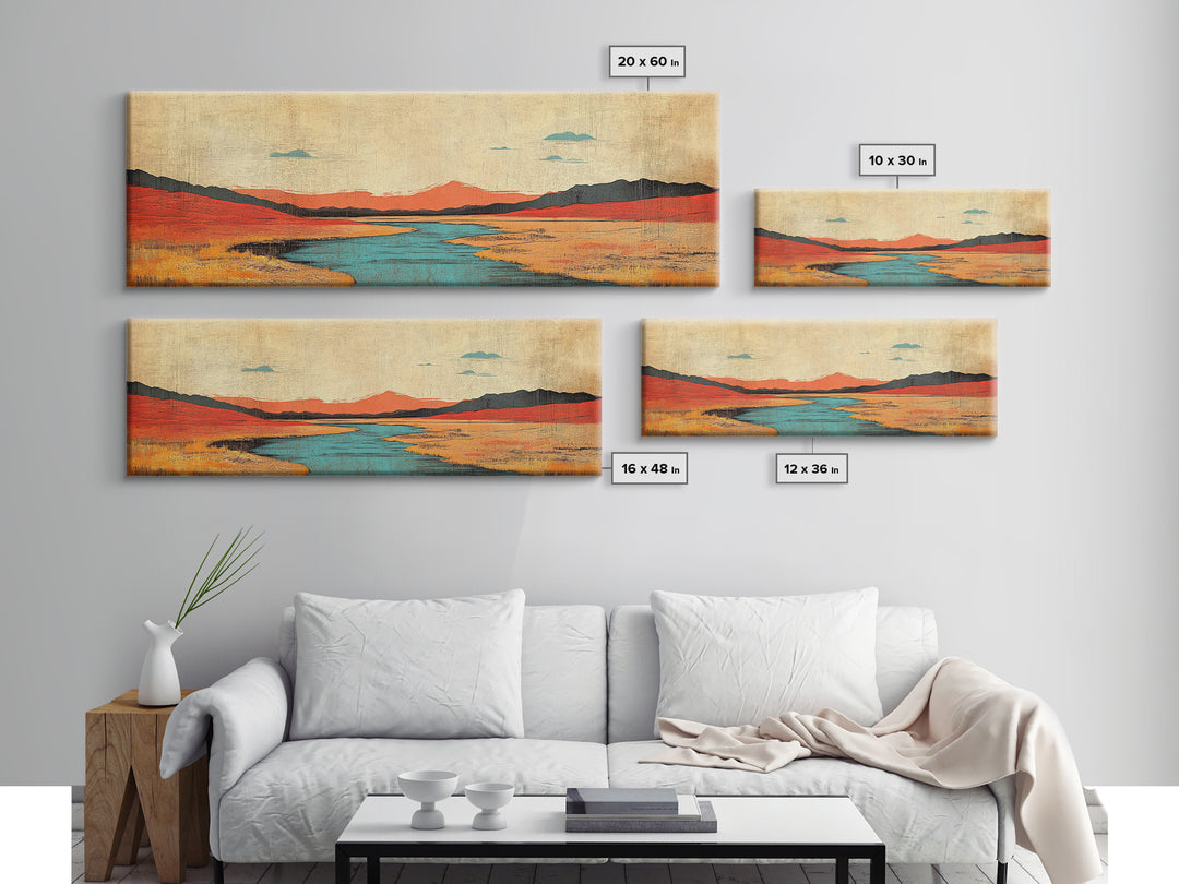 Red Grass Valley River Landscape Canvas Print, Modern Southwestern Wall Art, Wide Horizontal Nature Decor For Living Room
