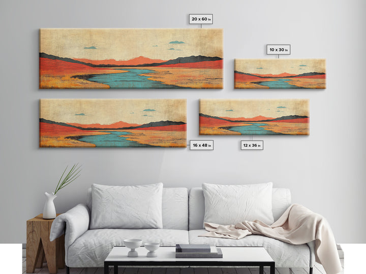 Red Grass Valley River Landscape Canvas Print, Modern Southwestern Wall Art, Wide Horizontal Nature Decor For Living Room
