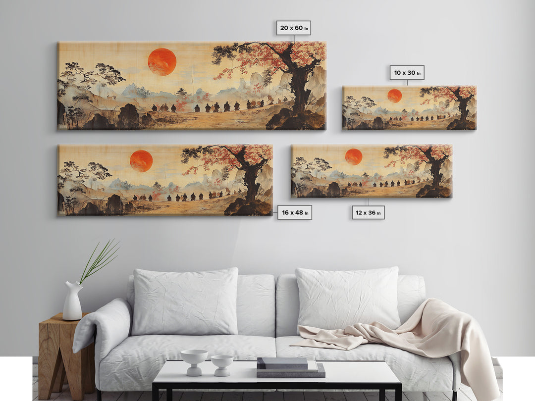 Red Sun Mountain Journey Wall Art, Japanese Landscape Print, Panoramic Canvas, Asian Home Decor, Living Room Decor Gift Idea