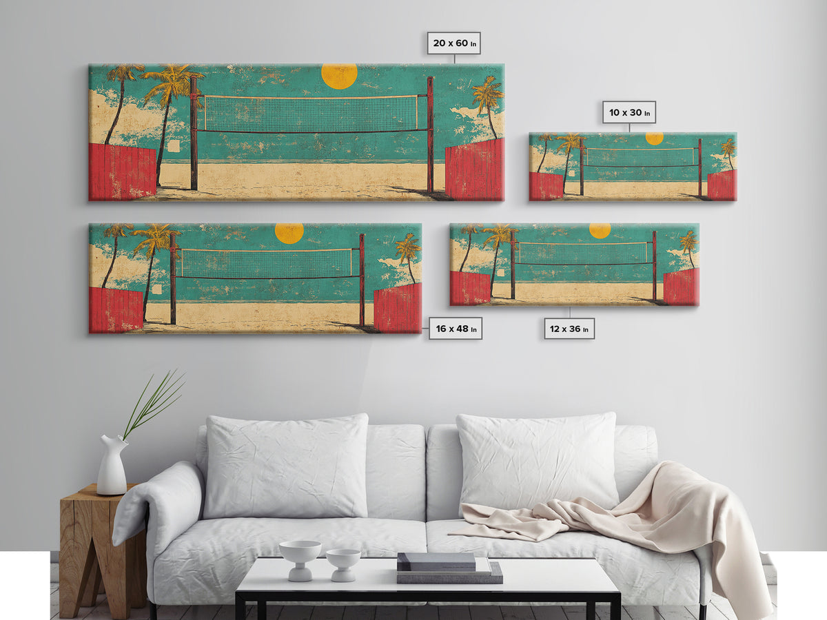 Retro Beach Volleyball Wall Art, Tropical Canvas Print, Coastal Decor, Summer Sport Poster, Game Room Decor, Gift For Him