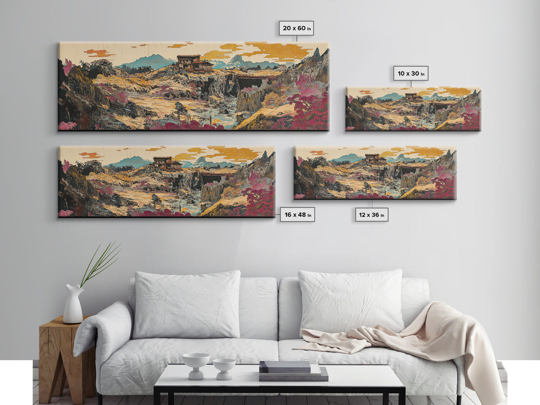 Desert Canyon Cabin And Pink Wildflowers Wall Art, Southwestern Landscape Canvas, Modern Rustic Decor, Earth Tone Home Decor