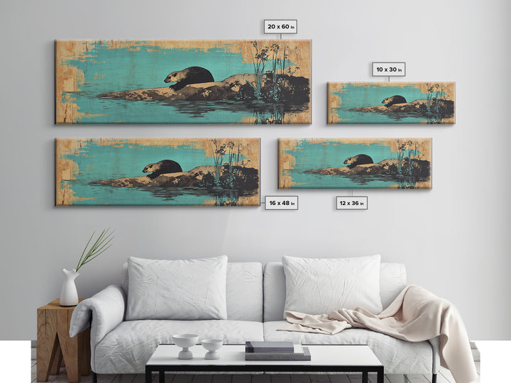 Swimming Otter Turquoise Water Canvas Print, Animal Wall Art, Wildlife Decor, Cute Bathroom Art, Coastal Nursery Decor, Gift For Her
