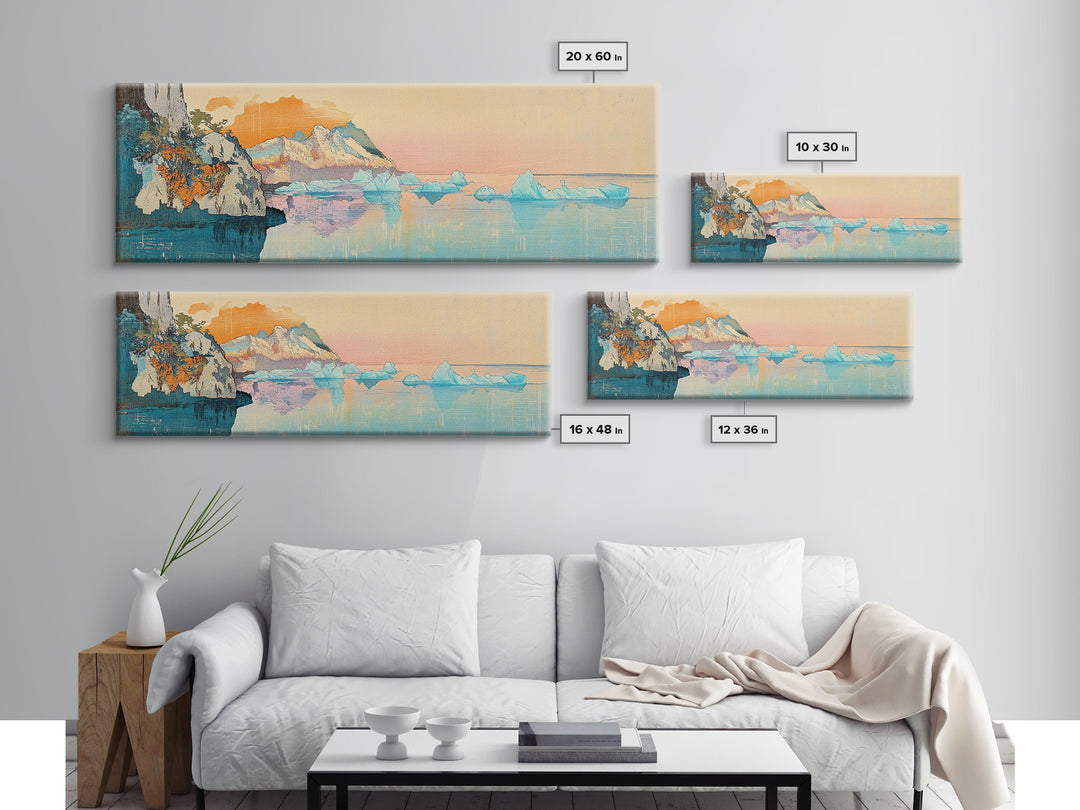 Pastel Iceberg Cliffs At Arctic Sunset Wall Art, Large Coastal Landscape Canvas Print, Ocean Decor, Serene Living Room Art