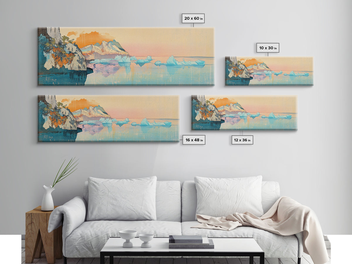 Pastel Iceberg Cliffs At Arctic Sunset Wall Art, Large Coastal Landscape Canvas Print, Ocean Decor, Serene Living Room Art
