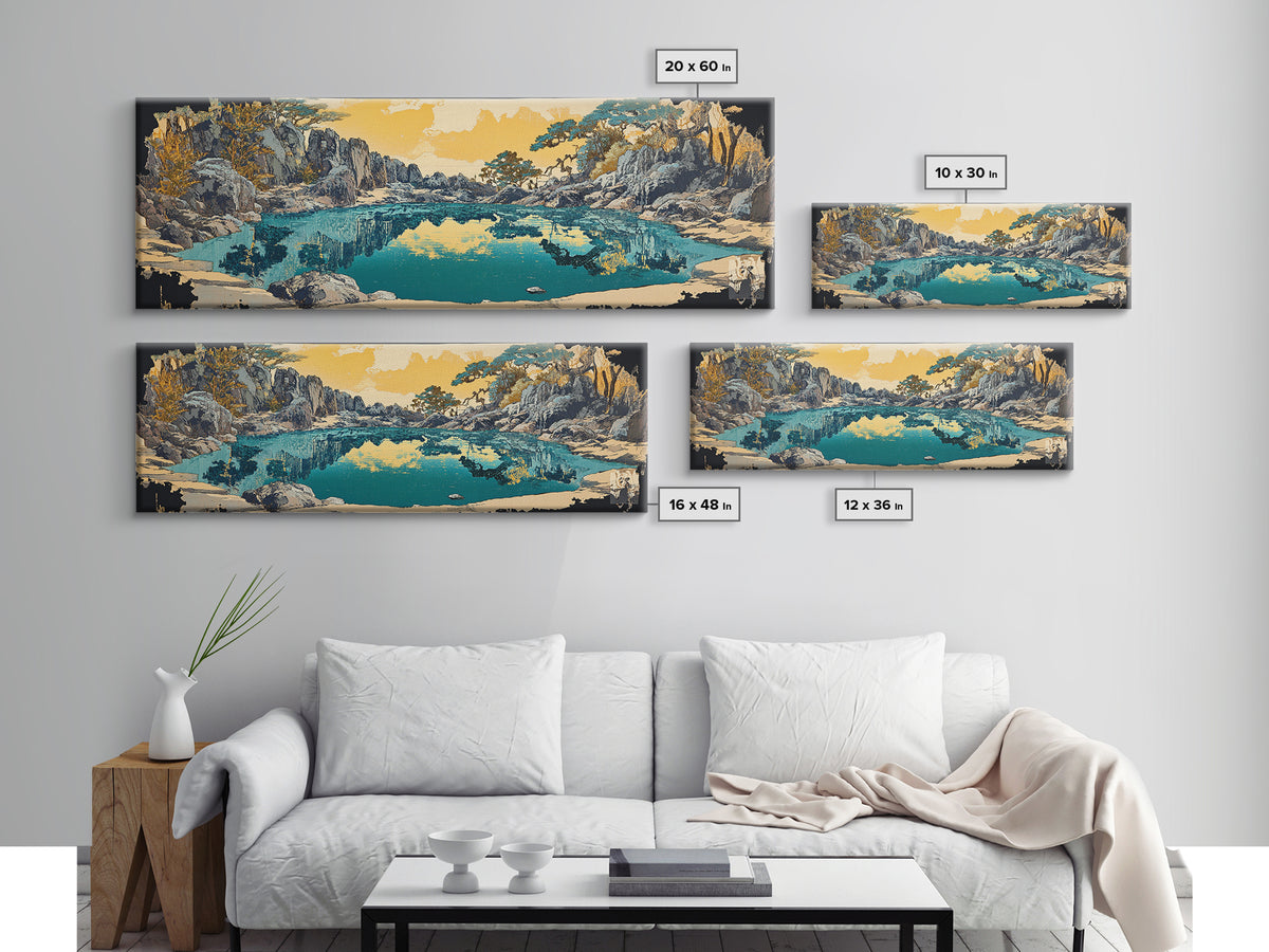 Turquoise Mountain Lake Canvas Print, Rocky Alpine Landscape Wall Art, Serene Nature Decor, Japandi Living Room Art Gift