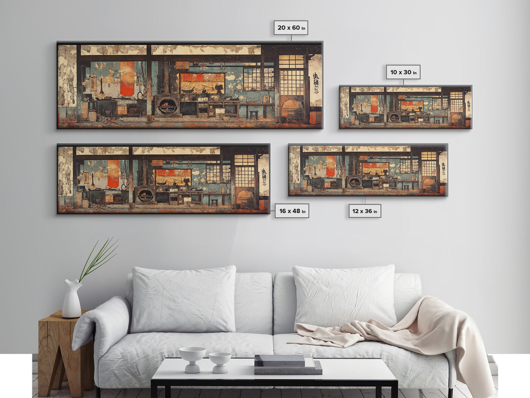 Rustic Japanese Tea House Interior Wall Art, Zen Kitchen Decor Print, Wabi Sabi Home Decor, Framed Canvas Print, Japandi Living Room Decor