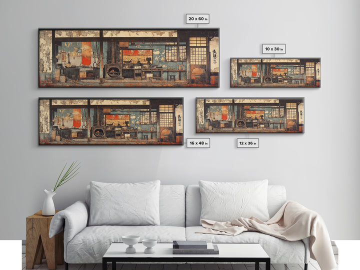 Rustic Japanese Tea House Interior Wall Art, Zen Kitchen Decor Print, Wabi Sabi Home Decor, Framed Canvas Print, Japandi Living Room Decor