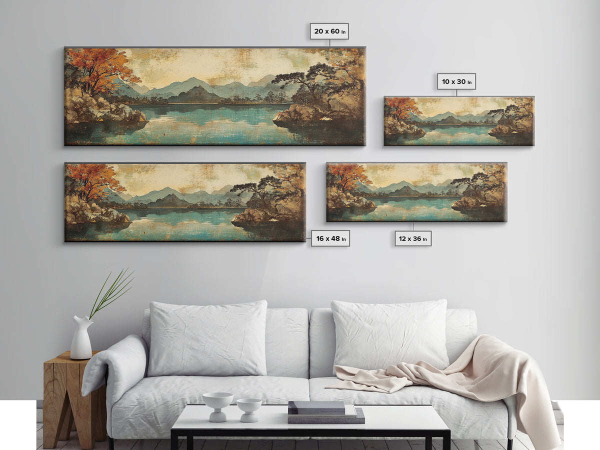 Autumn Mountain Lake With Misty Forest Wall Art, Panoramic Canvas Print, Nature Decor, Landscape Art For Living Room Decor