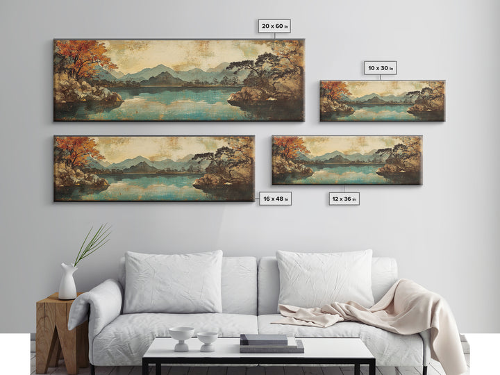 Autumn Mountain Lake With Misty Forest Wall Art, Panoramic Canvas Print, Nature Decor, Landscape Art For Living Room Decor