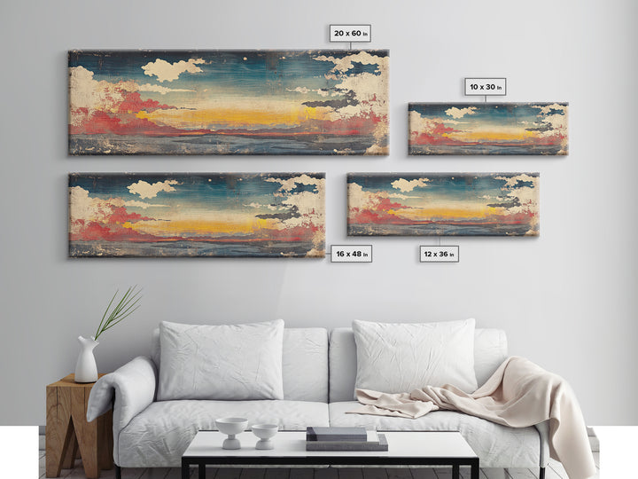 Moody Sunset Clouds Over Water Wall Art, Abstract Seascape Canvas Print, Coastal Landscape, Panoramic Home Decor, Living Room Art